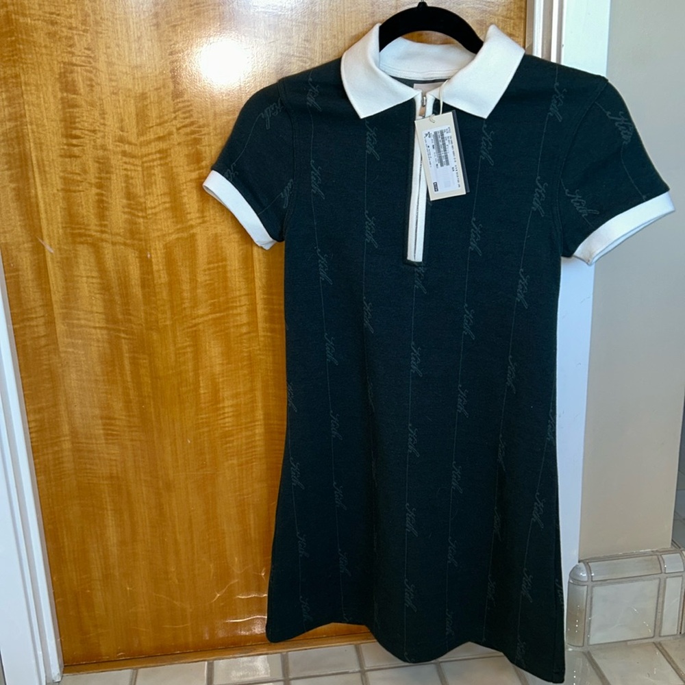 Kith dark green collar polo mini dress zip front sz xs